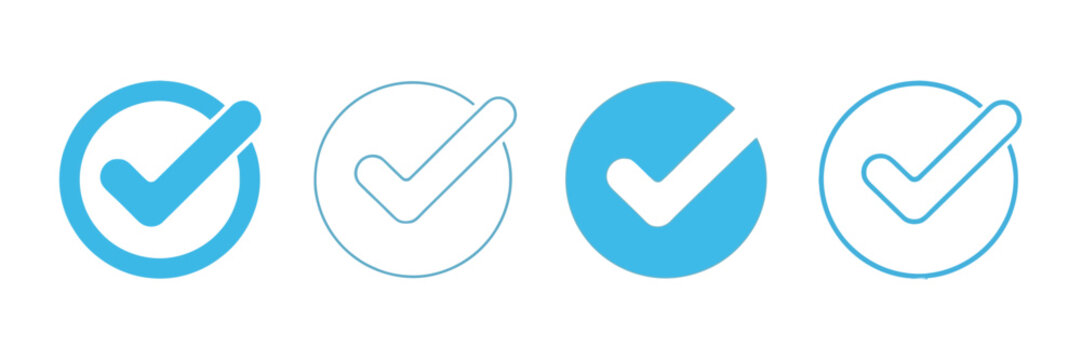 Verified Profile Badge Set Featuring Blue Check Mark Icons for Social Media Account Approval and Authentication Design