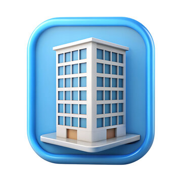 3d render of modern office building icon isolated on transparent background