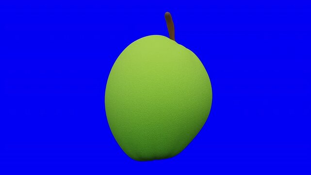 3D Green Guava Fruit Looping Animation Rotating on Blue Screen, High Quality Realistic Tropical Fruit Motion Graphic Isolated, Minimalist CGI Guava with Brown Stem for Food Video and Content Editing