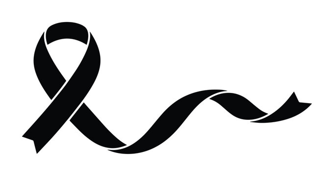 Black ribbon vector illustration, a solemn symbol of mourning, remembrance, and awareness. Elegant black loop for memorial designs, condolence cards, and advocacy campaigns.