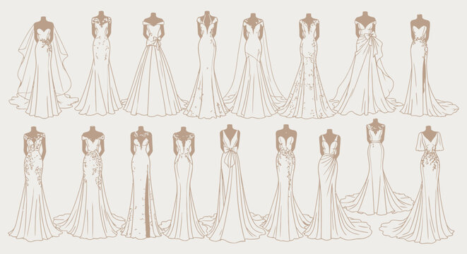 Collection of various wedding dress designs.
