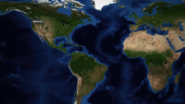 Animated Flight Route Map from Seattle to Vienna Across the Atlantic Ocean
