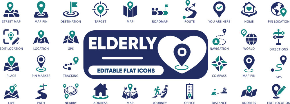 Map pin icon set. locate, thumbtack, map, earth, address, position, illustration, set, collection, and solid icons.