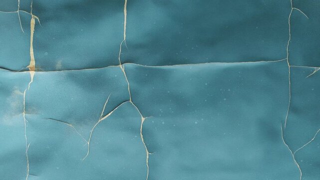 Cracked teal surface with peeling paint and yellow undertones