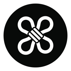 White butterfly shaped zip tie on black circle background icon © designers