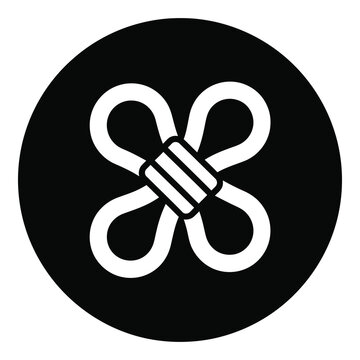 White butterfly shaped zip tie on black circle background icon