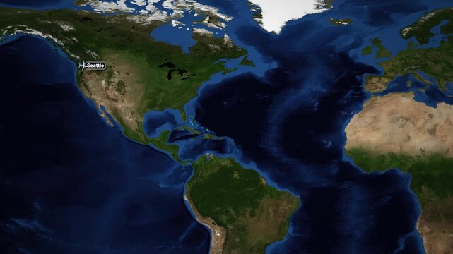 Animated Flight Route Map from Seattle to Dublin across the Atlantic Ocean
