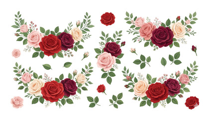 Collection of floral design elements featuring garden flowers, decorative flowers, and plants © Rizki