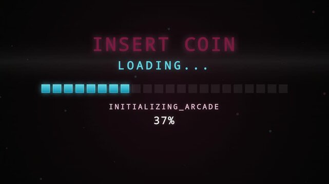 Retro Arcade Game Loading Screen with Digital Progress Bar Animation