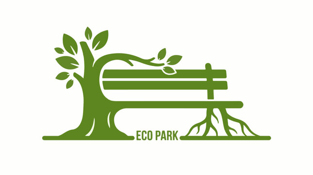 Green tree bench logo with roots and leaves