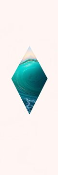 Oceanic teal wave graphic bisects stark white triangle arrangement,  sport,  creative