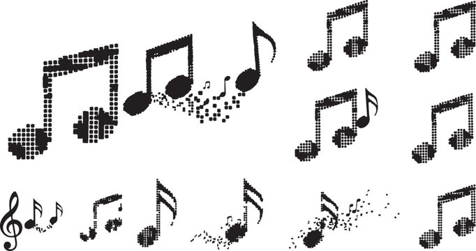 Black and white musical notes on a clean background