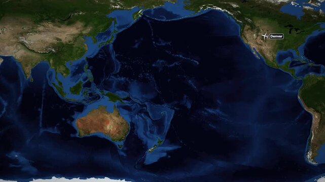 Animated Flight Route Map from Denver to Bangkok Across the Pacific Ocean