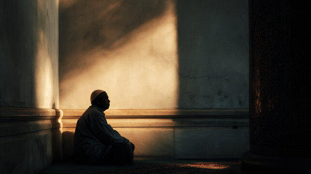 Contemplative moment in mosque interior