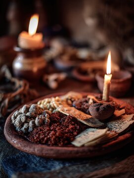 Traditional Ethiopian Gurage Kitfo Feast on Clay Plate by Candlelight