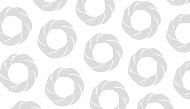 Simit Seamless Pattern. Turkish Sesame Bread Background. Hand Drawn Bakery Vector Style.