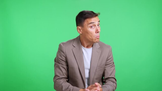 Sarcastically applauding man making funny faces