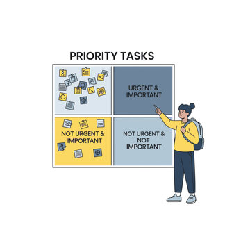 Eisenhower Matrix, Priority Tasks, Time Management Vector Illustration, Productivity Chart