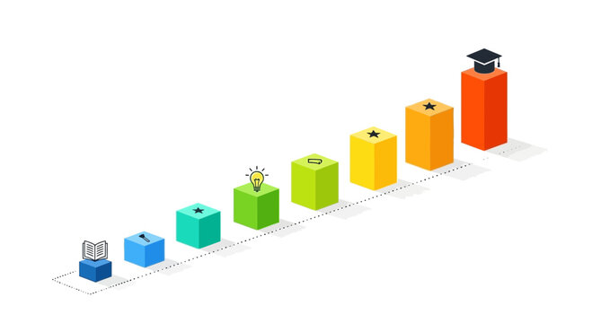 Infographic elements, colorful 3D blocks, business growth chart, gradient icons set