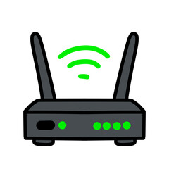 Obraz premium Wireless Wi-Fi Router Icon Illustration with Signal Waves and LED Lights