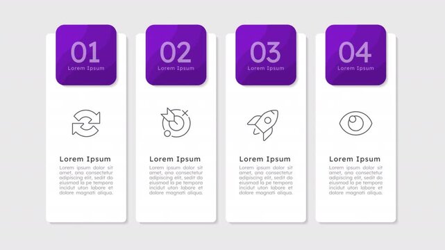 Workflow management infographic 4 steps template animation. Productivity control. Sequence options HD video. Animated blank diagram visualization. Process layout empty design element. Motion graphics