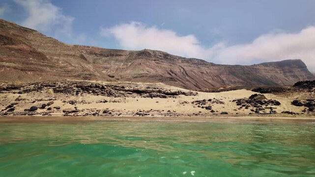 Scenic ocean view of Playa del Risco in Lanzarote
