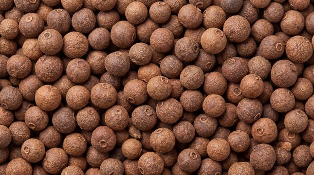 A uniform scattering of whole allspice berries with their round, brown, textured surface creating a warm and inviting natural spice background