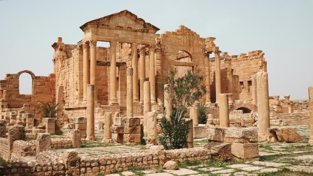 Roman Forum of Sufetula - Capitoline Temples of Sufetula. Tunisia. High quality 4k footage