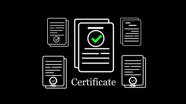 Neon quality assurance certification and digital document icon, representing compliance, business standards, verification, and professional certification management.
