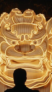 Beijing, China. Zigong Lantern Festival In Beijing. Lion Dogs Or Foo Dogs,