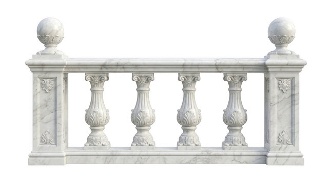 Classic white stone balustrade railing with decorative pillars