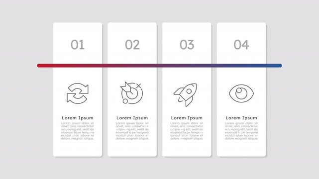 Business productivity infographic 4 steps template animation. Regulatory control. Sequence options HD video. Animated blank diagram visualization. Process layout empty design element. Motion graphics