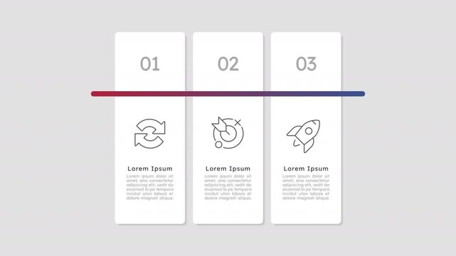 Corporate goals infographic 3 steps template animation. Workflow process stages. Sequence options HD video. Animated blank diagram visualization. Process layout empty design element. Motion graphics