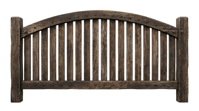 Rustic wooden garden fence section with arched top