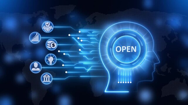 Open Mind Concept with Glowing Blue Circuitry and Representing Business Strategy and Innovation head silhouette