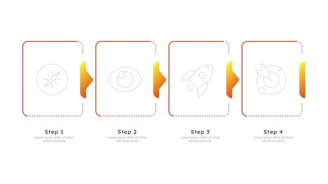 Financial planning frameworks infographic 4 steps template animation. Sequence options HD video. Animated blank diagram visualization. Process layout empty design element. Motion graphics
