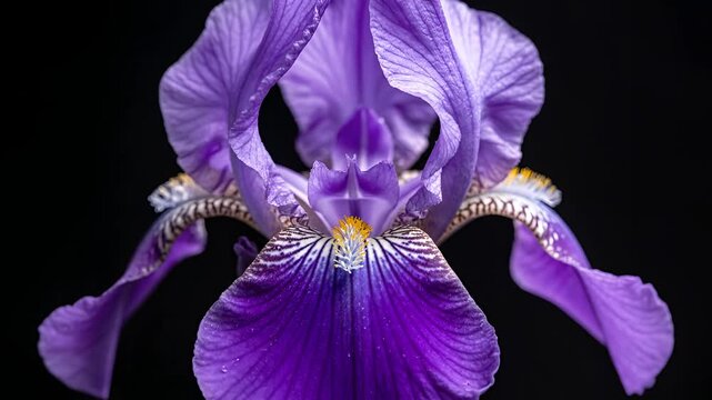 Closeup Macro Shot of a Vibrant Purple Iris Flower Blooming.