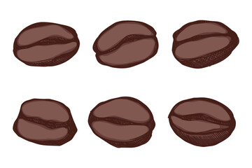 Fototapeta premium Set of hand drawn fresh roasted coffee bean Arabica robusta seed doodle Single element for design print packaging label decor