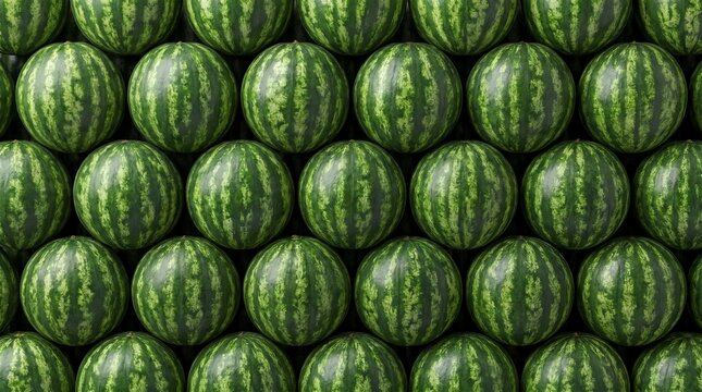 Seamless pattern of ripe watermelons arranged in a grid showing their green striped rind and round shape a refreshing summer fruit
