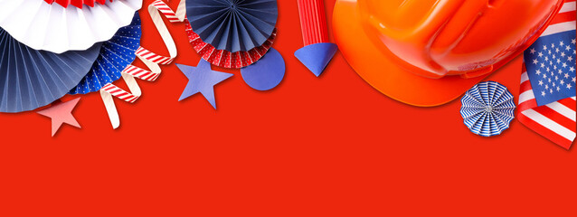 Naklejka premium Colorful decorations for Labor Day celebrations with a hard hat