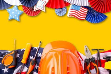 Naklejka premium Labor Day celebration featuring tools and festive decor