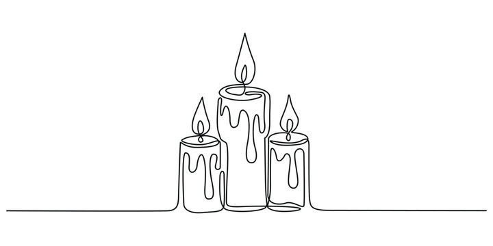 lit candle continuous one line drawing, Minimalist one line art illustration of a lit candle with dripping wax and flame Vector, illustration,candle continuous one line drawing, One continuous line dr
