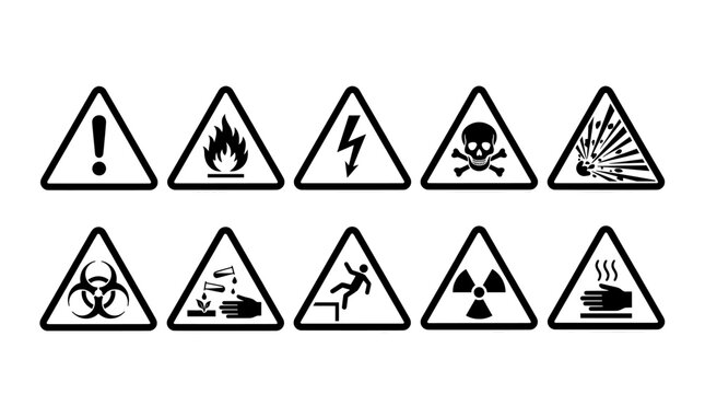 Collection of hazard warning signs with attention flammable electric