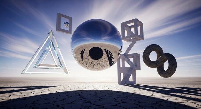 Abstract geometric shapes surreal landscape