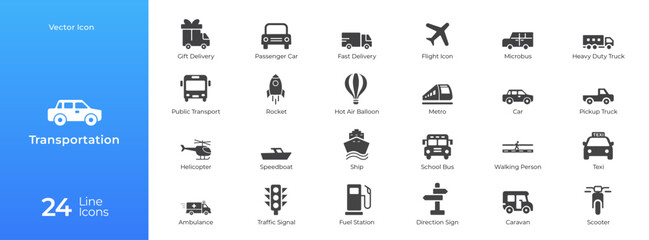 Transportation and Logistics Icons Set for Delivery and Travel Services © Iconiex