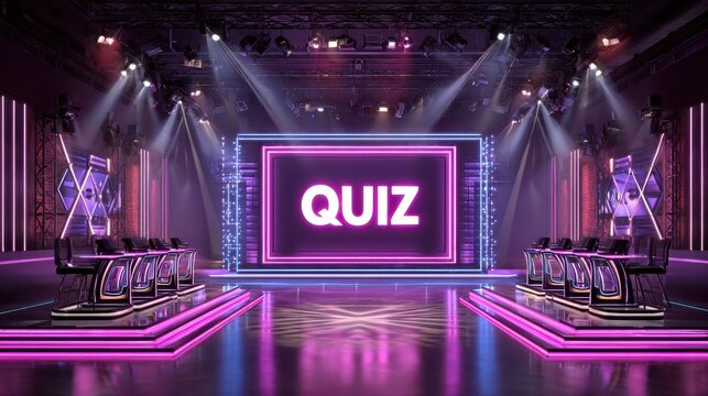 Modern Neon Illuminated Quiz Game Show Studio Stage