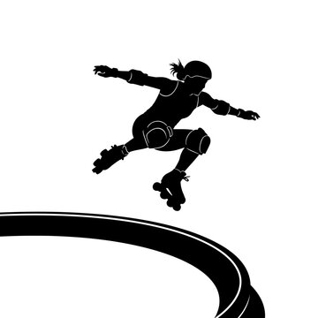 Roller derby vector athlete jumping over track silhouette