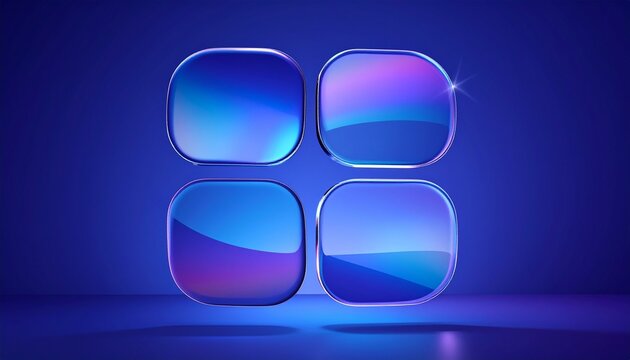 Glossy Translucent 2x2 Grid Object with Blue Light