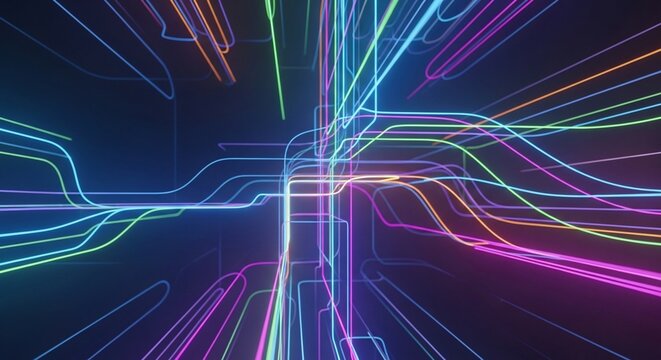Abstract neon lines network