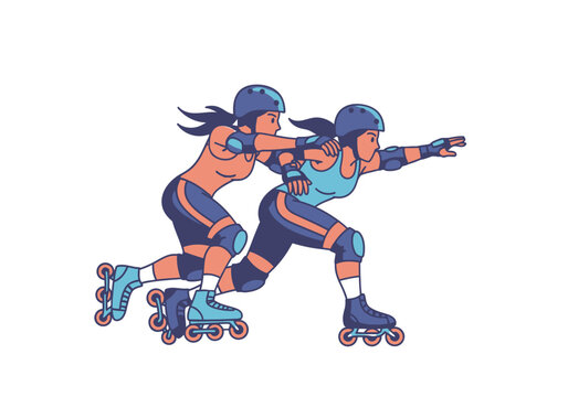 Competitive female athletes in roller derby vector action